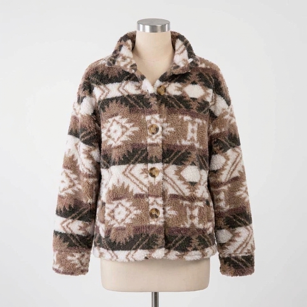 NEW BLUE B sherpa aztec jacket in mocha